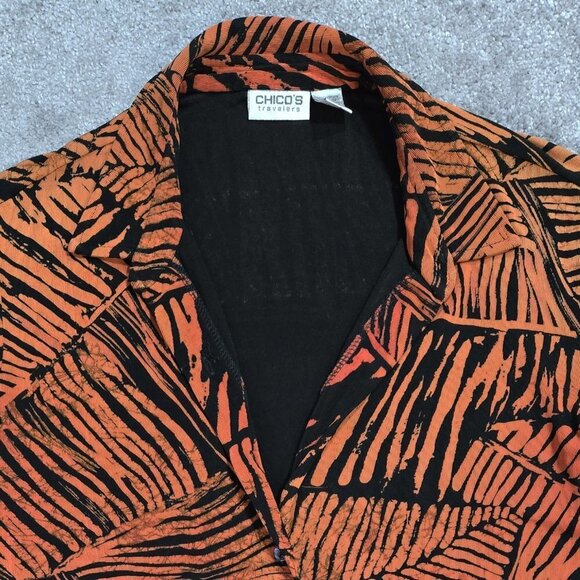 Chico's Travelers Burnt Orange Black Abstract Slinky Knit Shirt Dress Vacation - Picture 4 of 9